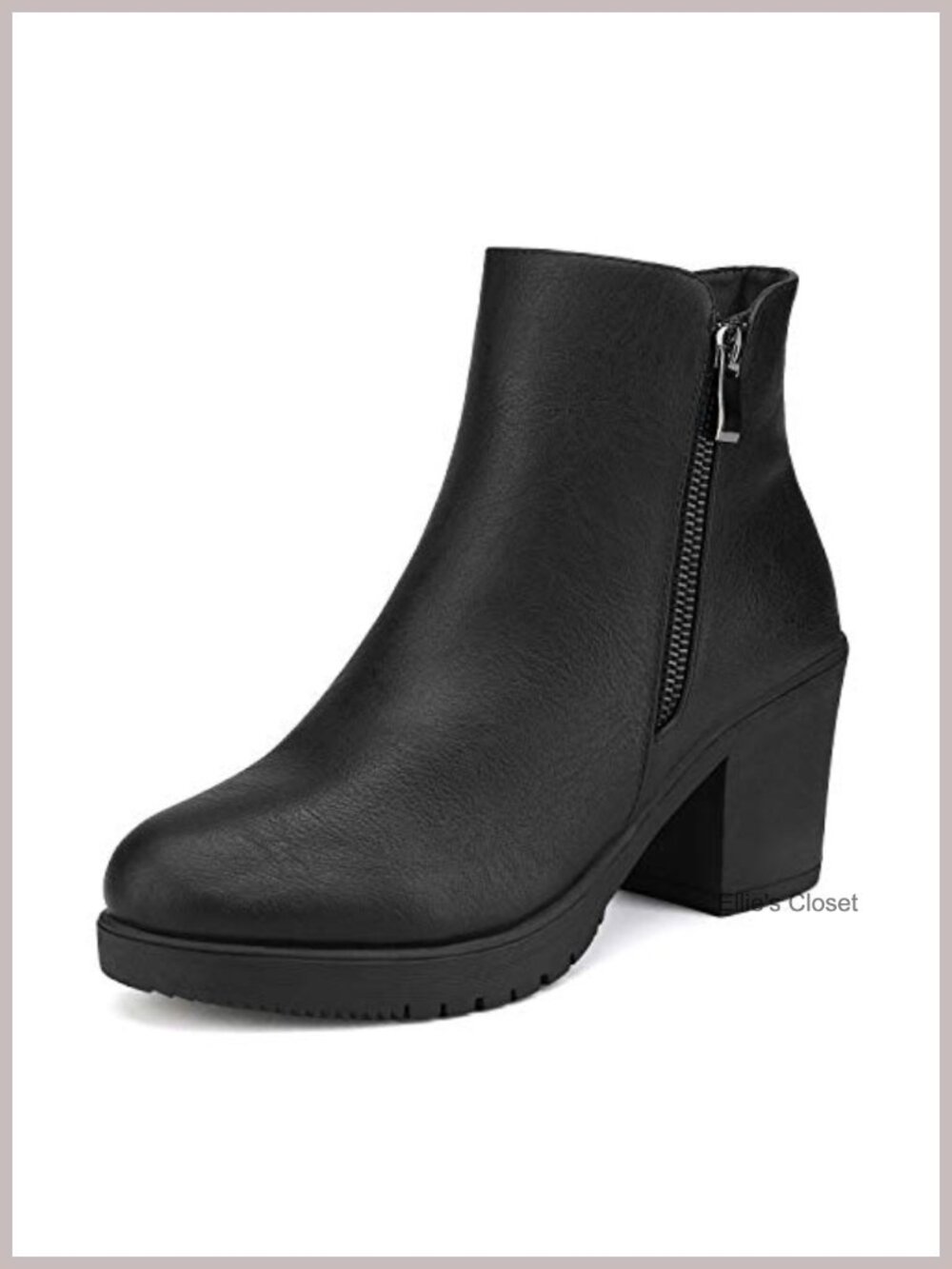 Chunky Heel Platform Ankle Boots Faux Leather Side Zip Women's Booties 3 Inch